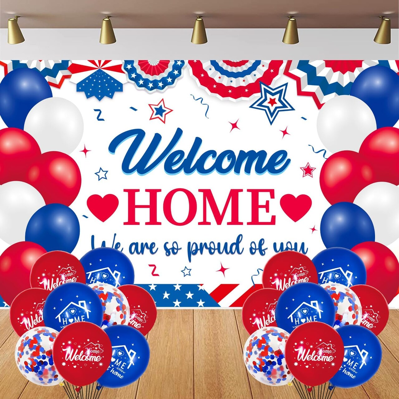 Welcome Home Banner Military - Red White Blue Welcome Home Decorations We Are So Proud of You Banner Backdrop &18 PCs Balloons for Army Returning Homecoming Party